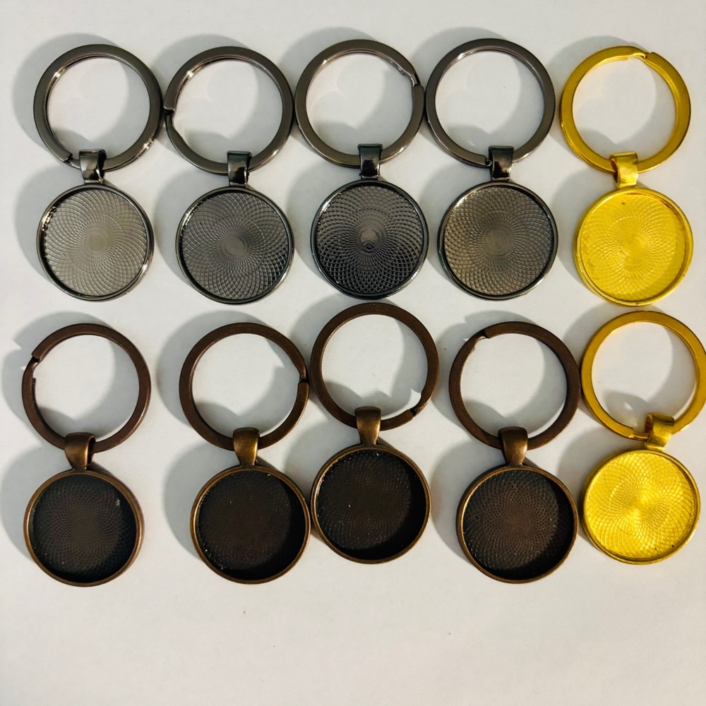 10 Various Keychain Blanks in Black, Silver, and Gold, NWT